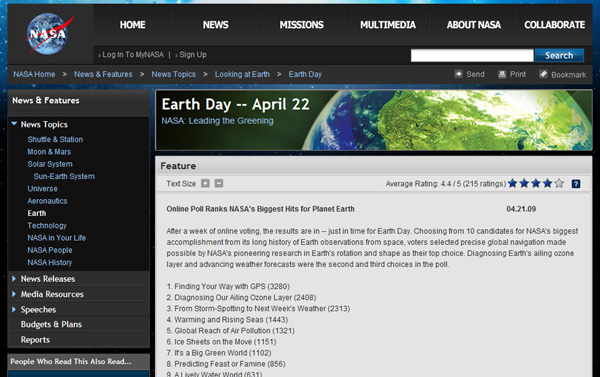 nasa_earth_day NASA - Online Poll Ranks, Earth Day
