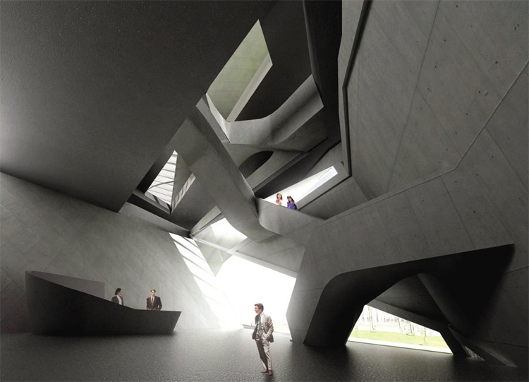 Imagen por ordenador del interior de la nueva Biblioteca proyectada por Hadid