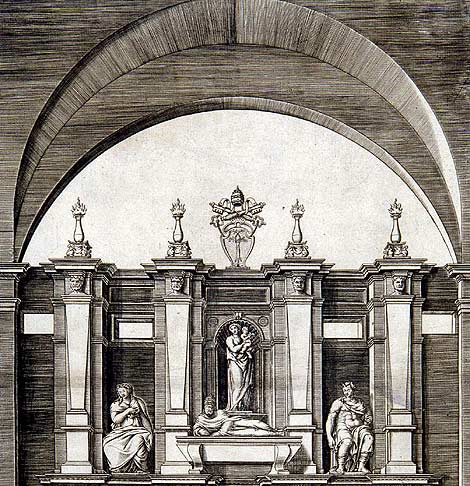 Grabado del siglo XVI que representa el Monumento Fúnebre del papa Julio II, de Miguel Ángel Buonarroti. | Foto: Efe