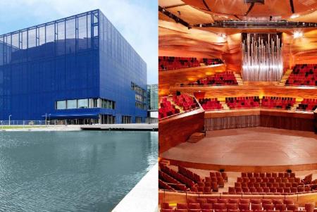 Exterior e interior del Dansk Radio Byen, en Copenhague, ideado por Jean Nouvel.-