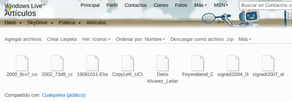Mis artículos compartidos mediante SkyDrive de Windows Live