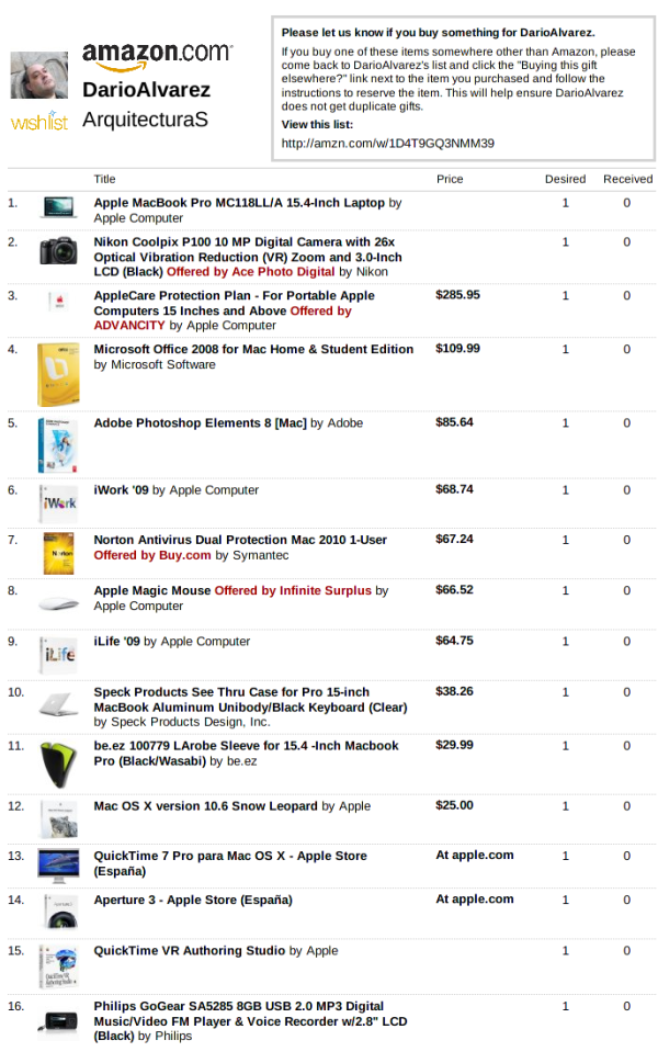 Darío JOSÉ's Wish List en Amazon.com - ArquitecturaS