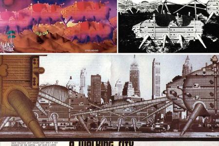Dibujo de Walking City, uno de los proyectos futuristas de Archigram. 