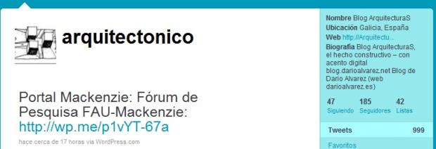 Mi Blog lleva 999 "twitts" y con esta entrada, alcanzará el número 1.000