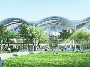 VISTA GENERAL. SOBRE LA FACHADA NORTE SE GENERA UN GRAN ESPACIO PÚBLICO QUE PROLONGA EL PARQUE HASTA EL EDIFICIO. Foto: Clarín.com, Suplemento Arquitectura