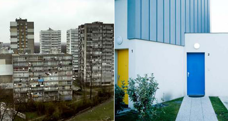 Edificios originales (izqda.) y viviendas renovadas (dcha.) en la periferia de París. | ELMUNDO.es