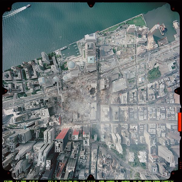 Aerial view of the World Trade Center site, September 23, 2001. Wikipedia