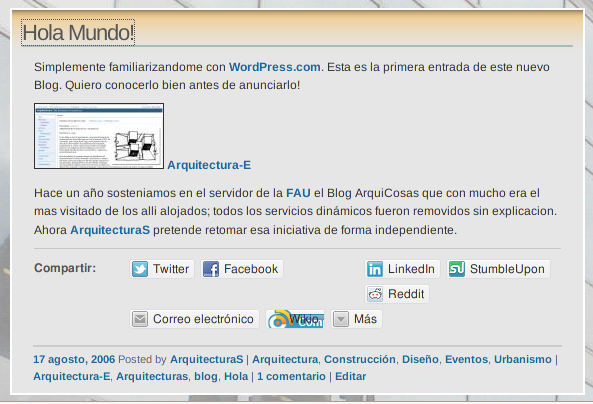 Primera entrada (post) publicada en este Blog - hace hoy 5 años