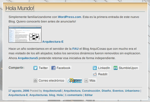 PrimeraEntradadeArquitecturaS_Pantallazo Primera entrada (post) publicada en este Blog - hace hoy 5 años