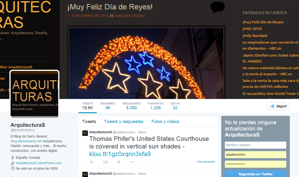 ArquitecturaS cuenta en este momento con 8.360 en su cuenta de Twitter @arquitectonico