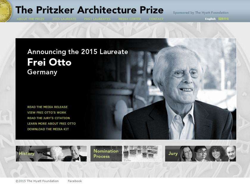 Frei Otto Receives the 2015 Pritzker Architecture Prize
